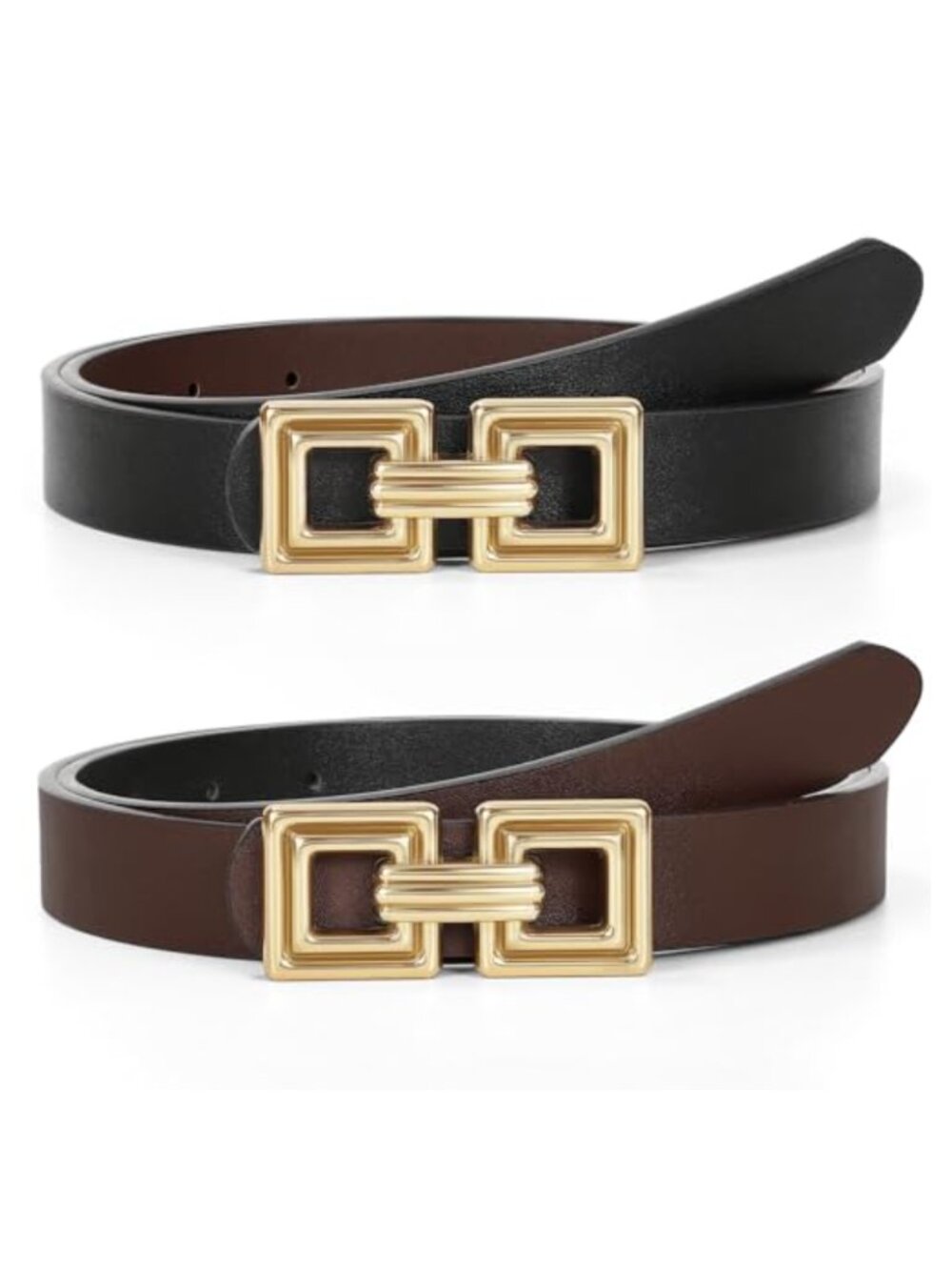 Reversible Faux Leather Belt for Women, Gold Buckle, Adjustable, 1 Pack